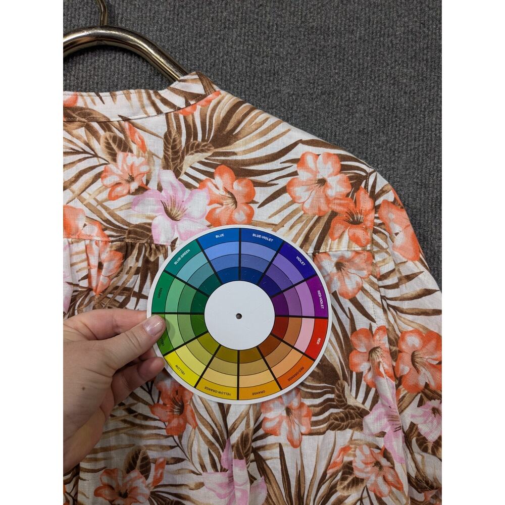 Lands End Linen Tunic Top Womens 1X Plus Floral Print Button Shirt Hawaiian - Picture 7 of 12